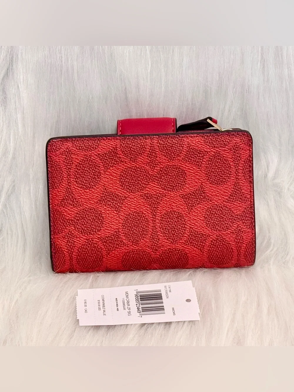 NWT Coach Medium Corner Zip Wallet In Signature Canvas GOLD/CRIMSON CW786